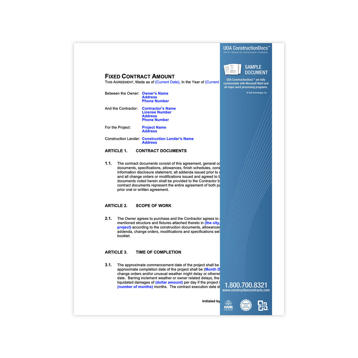 UDA ConstructionDocs™ Fixed Amount Contract - CK01 – UDA Technologies