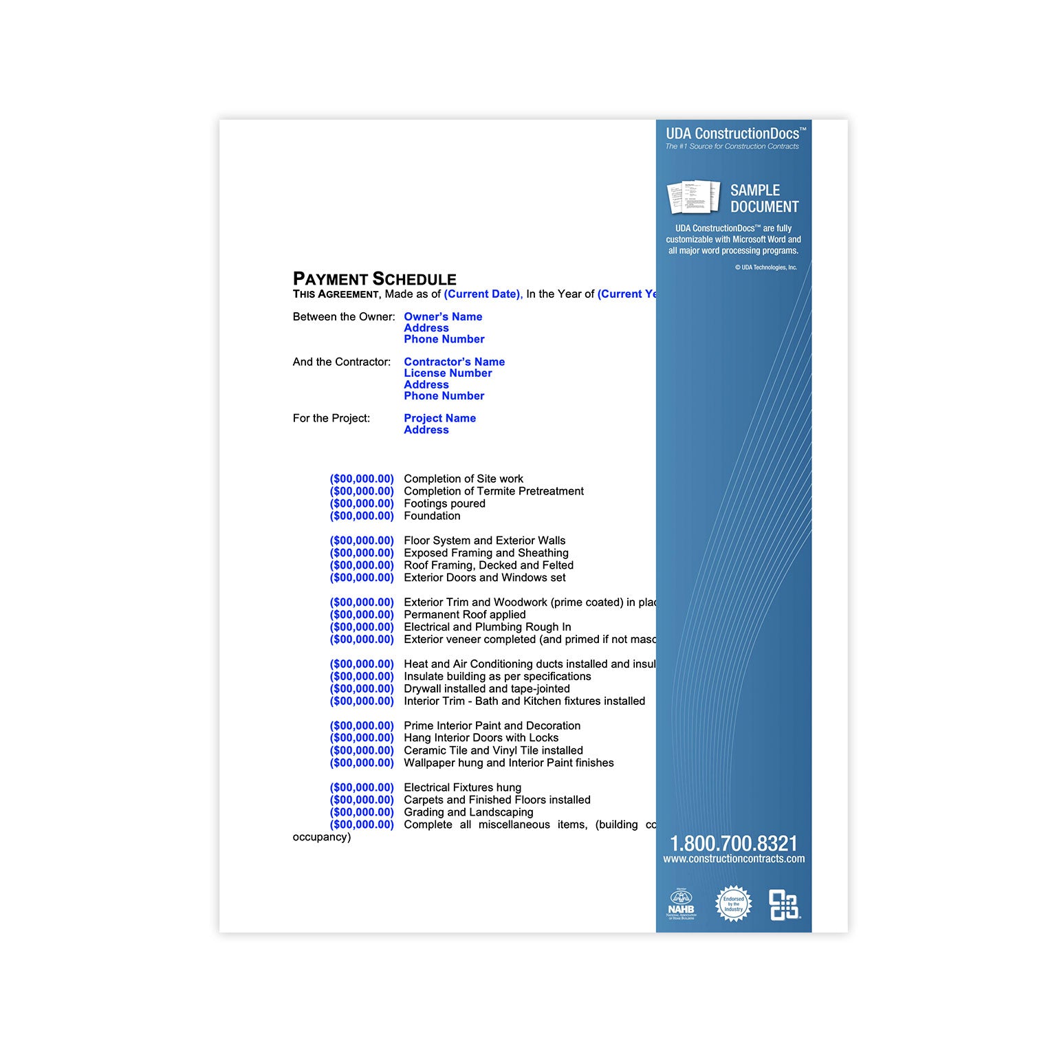 UDA ConstructionDocs™ Payment Schedule - CAK05